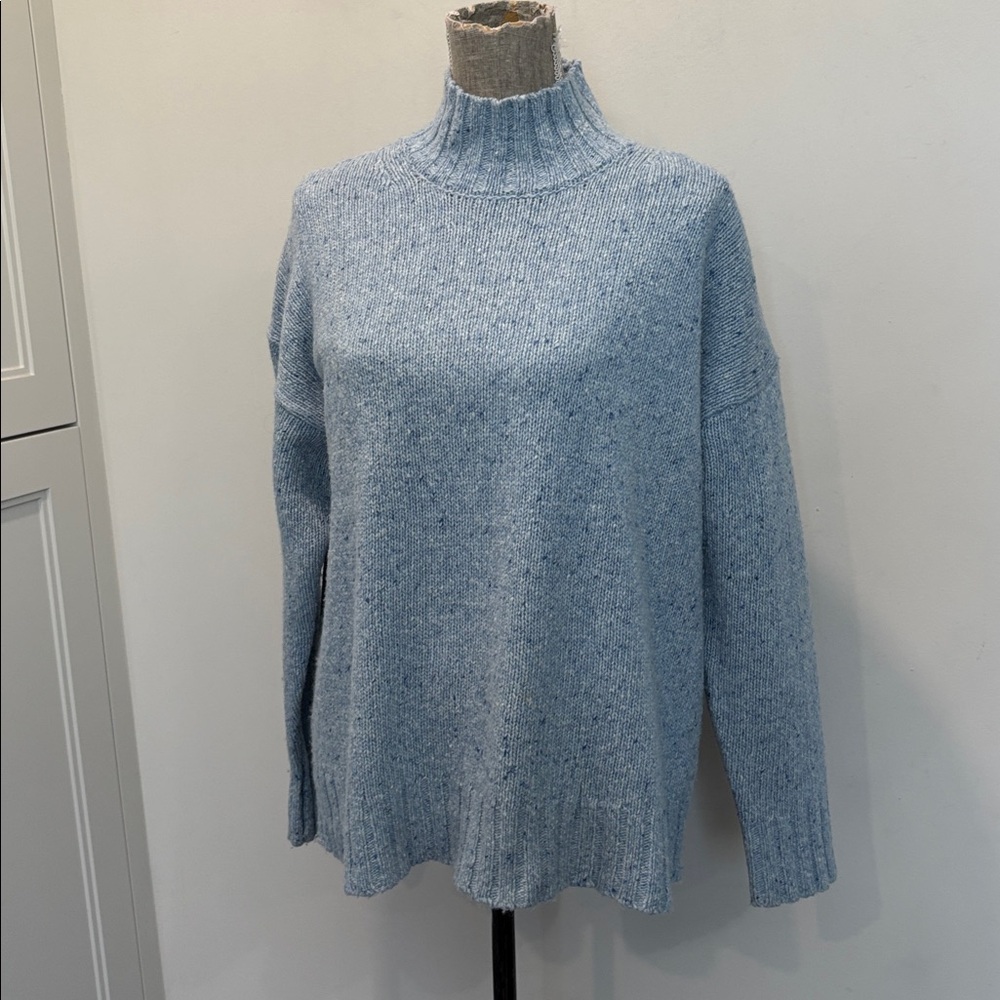 J.Crew Blue Merino Wool Chunky Knit Mock Neck Sweater Turtleneck Oversized Small - Picture 9 of 14